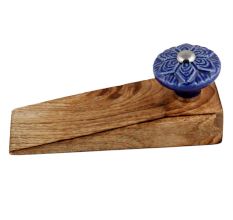 2 Pieces Navy Blue Wheel Flower Ceramic Wooden Door Stopper
